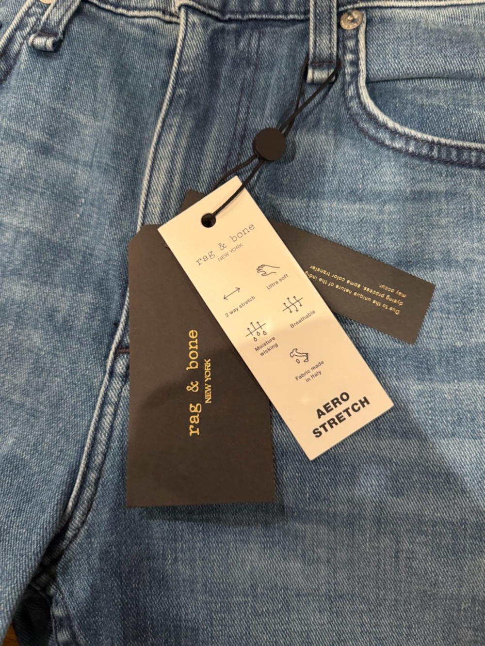 rag & bone Men's Slim Jeans in Light Blue with Knee Distress - Picture 2 of 5